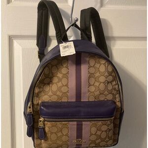 Coach Tan and Purple Signature Backpack
